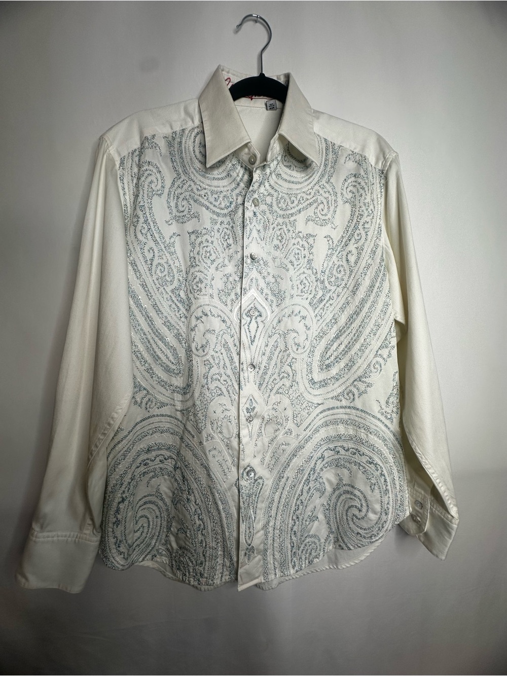 Robert Graham Cream Button-Down Shirt with Silver Paisley Detail